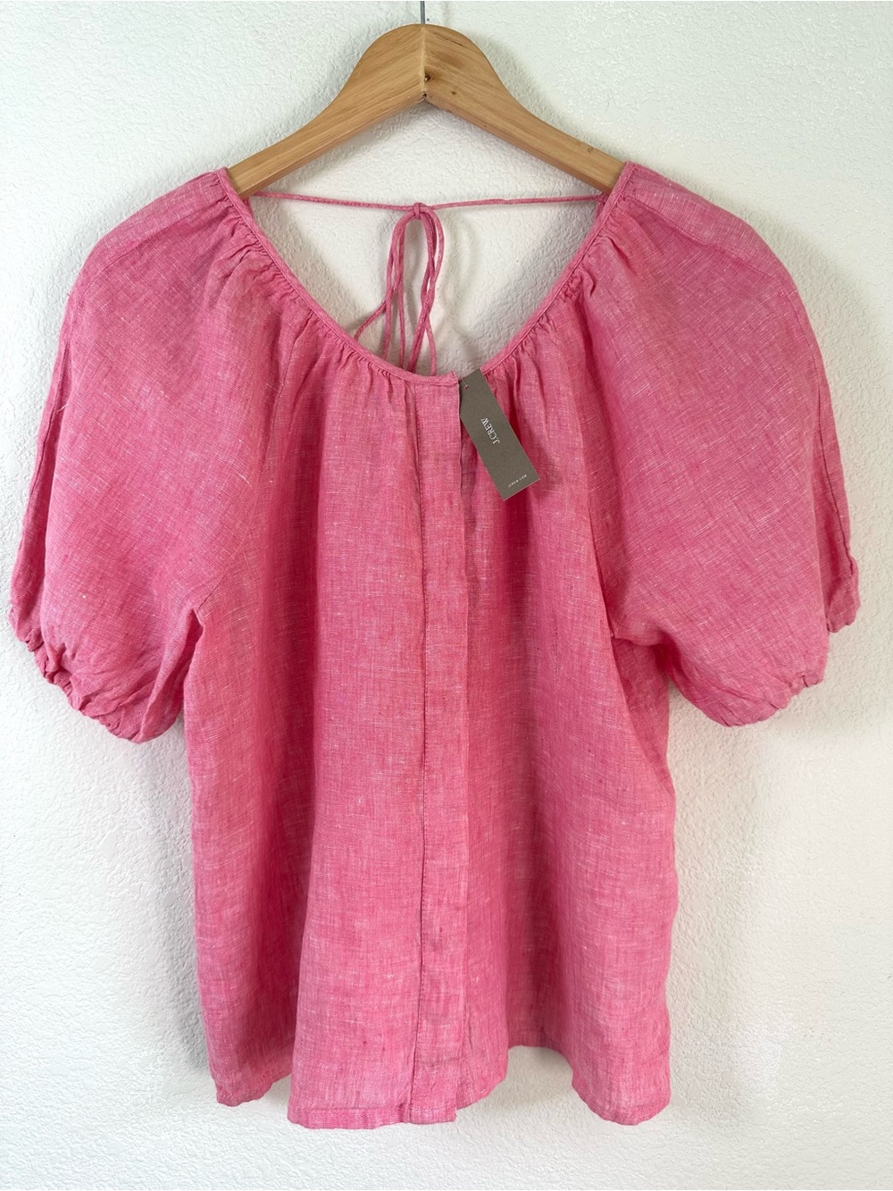 J.Crew NWT 100% Linen Puff Sleeve Tie Back Top Pink Size 10